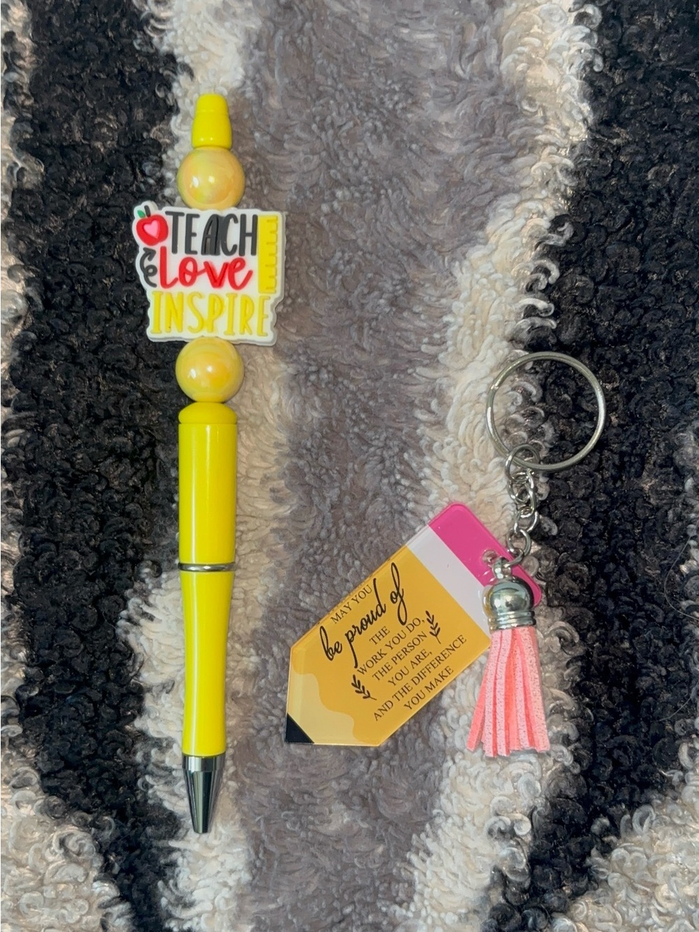 Amazon Yellow Teacher Pen with Pink Tassel Keychain